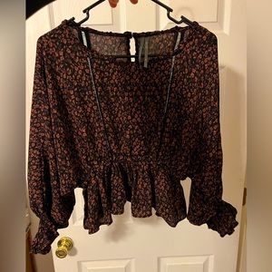 Anthropologie Cropped Top Blouse Cutout Detail XS